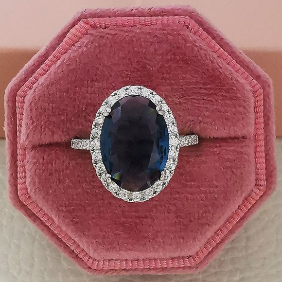 Sterling Silver Big 14mm Oval Pure Royal Blue Ring - Picture 10 of 10